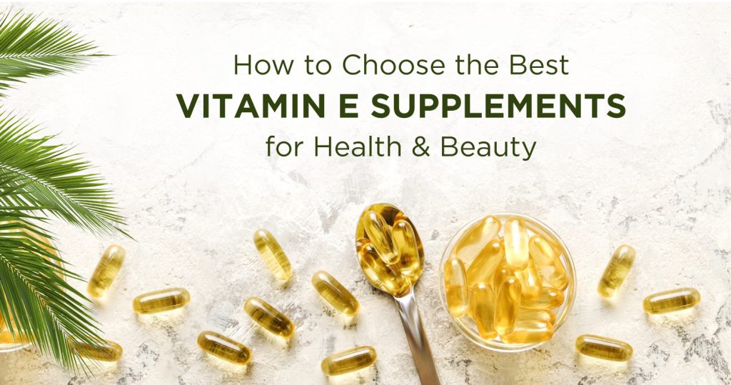 Silver spoon with Vitamin E tablets on a white surface. Tips to choose the Best Vitamin E Supplements.